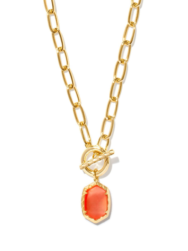 Kendra Scott Daphne Link Necklace - Gold Coral Pink Mother Of Pearl