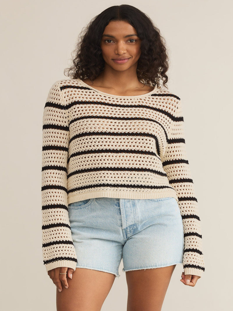 Z Supply Kit Stripe Crochet Sweater - Sea Salt