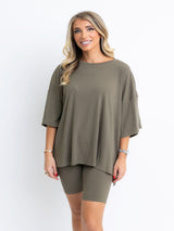 Karlie Solid Ribbed Knit Biker Shorts - Olive