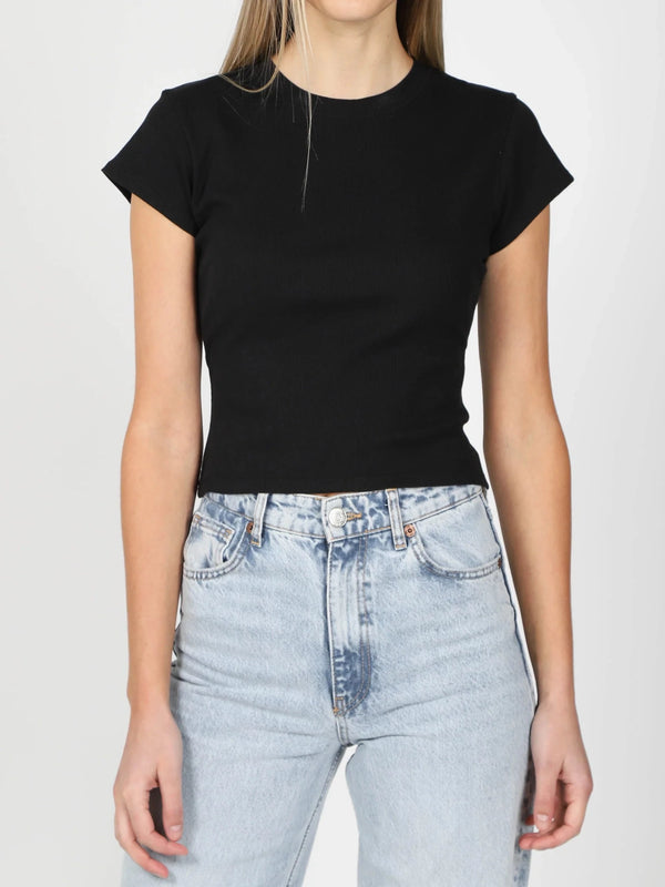 Brunette The Label Ribbed Cropped Fitted T-Shirt - Black