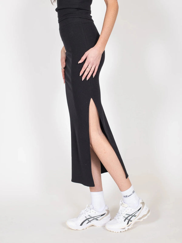 Brunette The Label Ribbed Fitted Maxi Skirt - Black