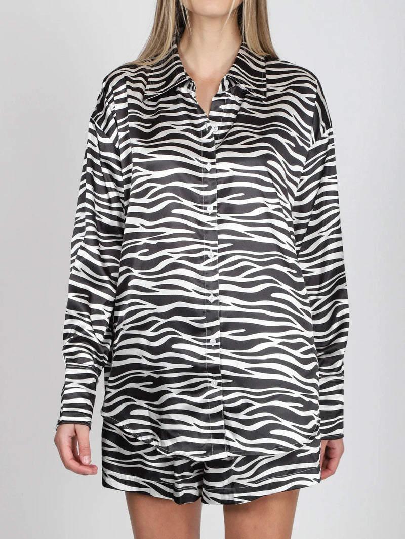 Brunette The Label Silk Button Up Top - Zebra