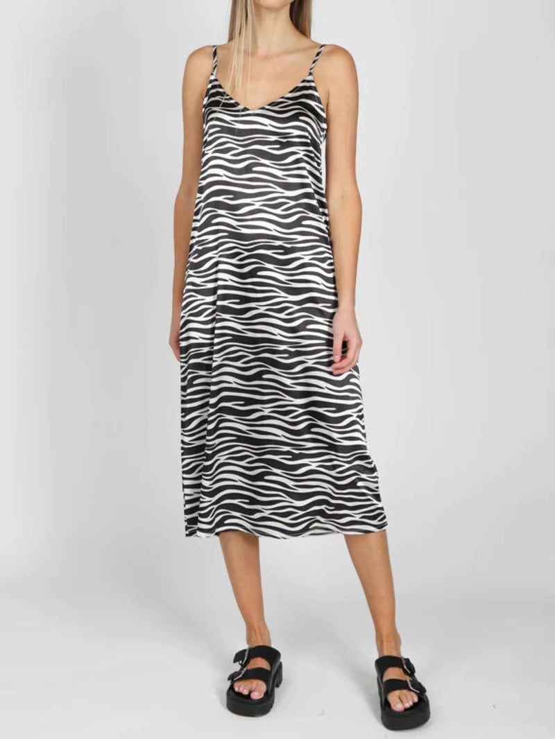 Brunette The Label Silk Maxi Slip Dress- Zebra
