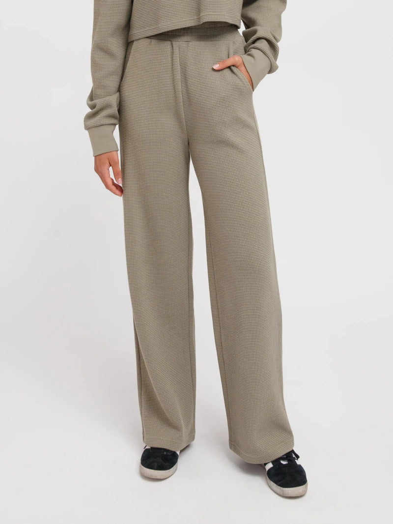 Brunette The Label Waffle Knit Wide Leg Pant - Olive