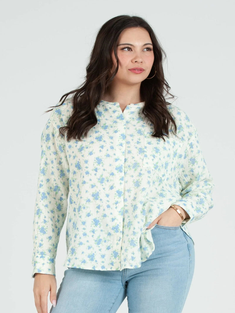 Floral Gauze Button Down Top - Blue Ditsy