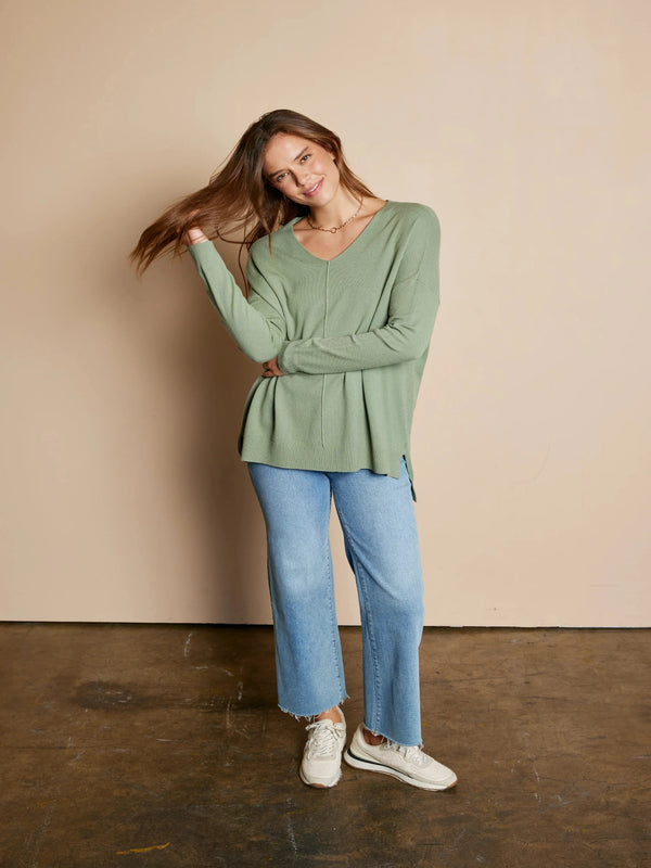 Classic V Neck Luxe Sweater - Moss