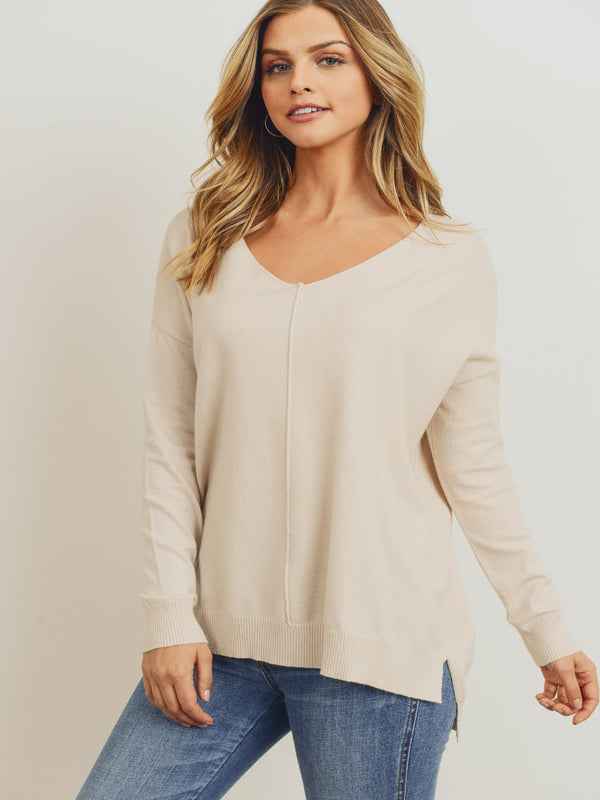 Classic V Neck Luxe Sweater - Oatmeal