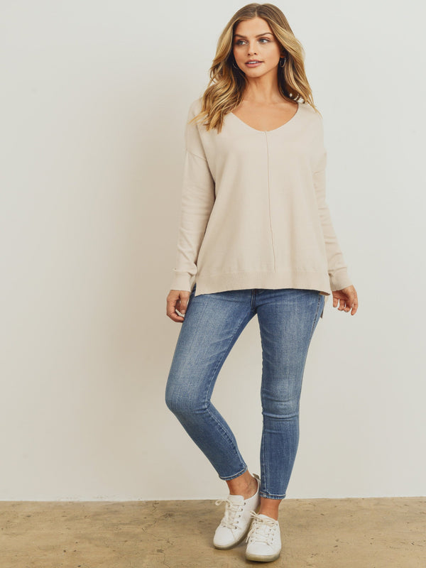 Classic V Neck Luxe Sweater - Oatmeal