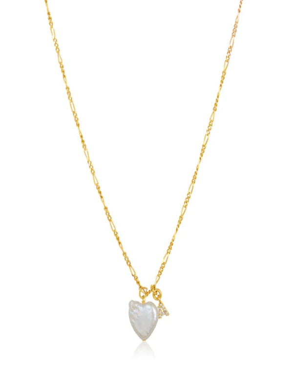 FYB Pearl Love Token Initial Necklace - Gold
