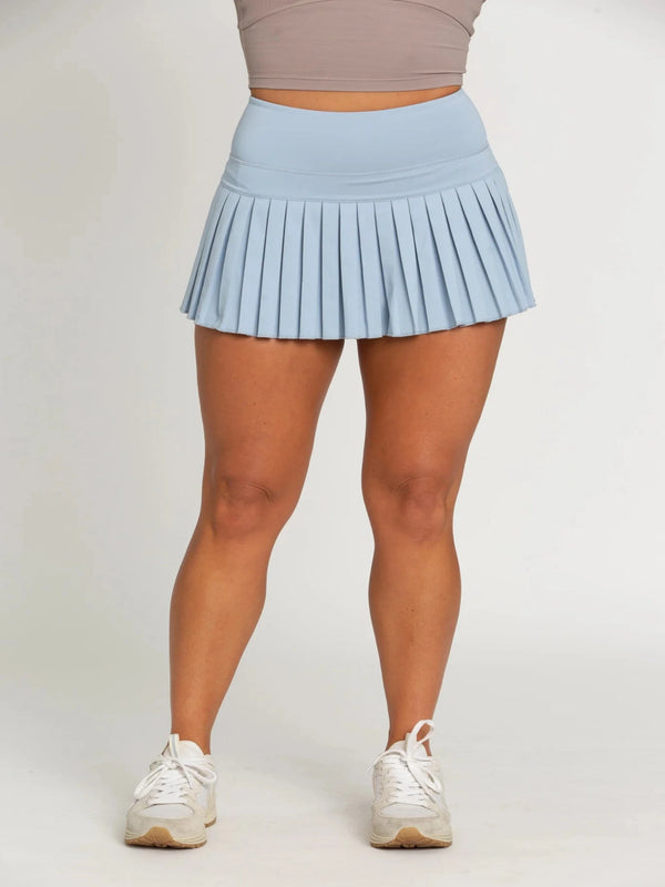 Gold Hinge Pleated Tennis Skirt - Pale Blue