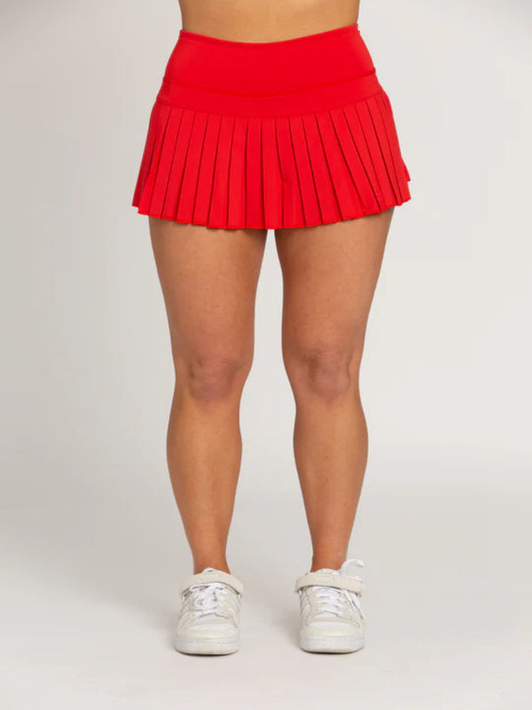 Gold Hinge Pleated Tennis Skirt - Candy Red