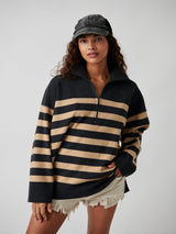 Free People Coastal Stripe Pullover - Carbon Camel Combo