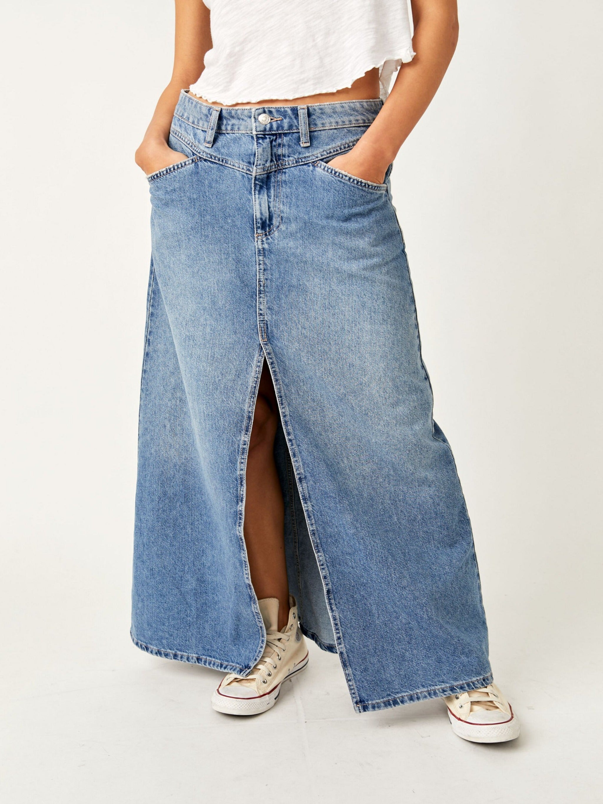 Free People Come As You Are Denim Maxi Skirt - Saphire Blue – The ...