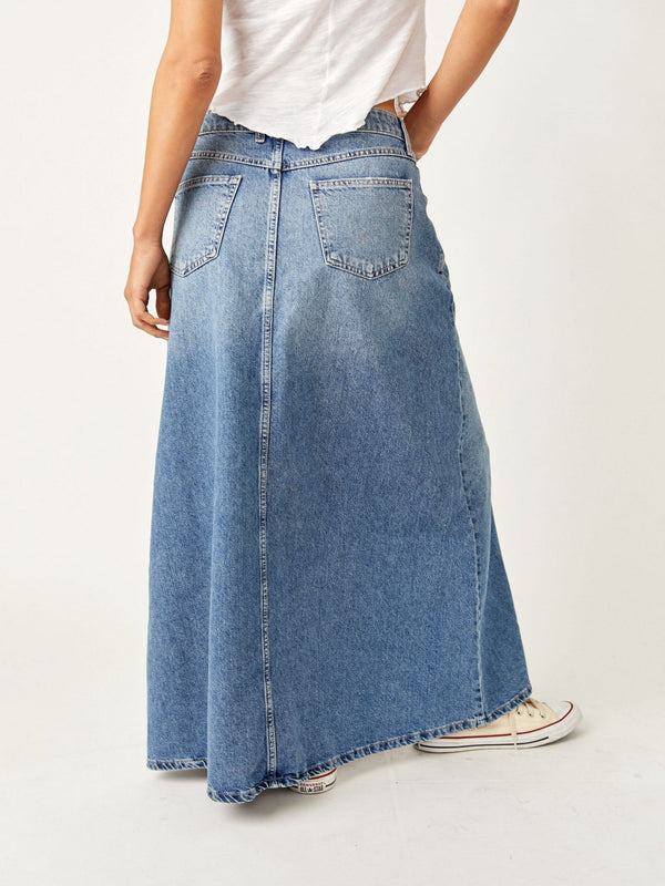 Free People Come As You Are Denim Maxi Skirt - Saphire Blue