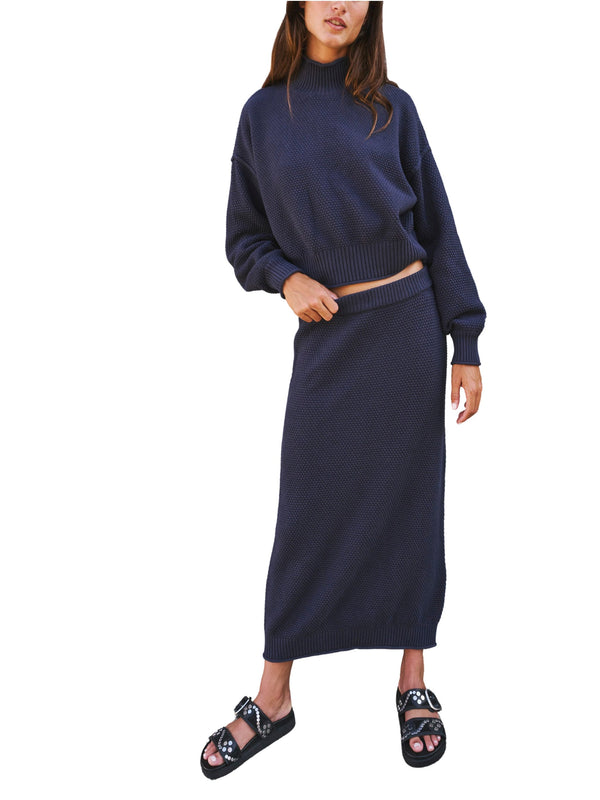 Free People Hailee Sweater Skirt Set - Navy