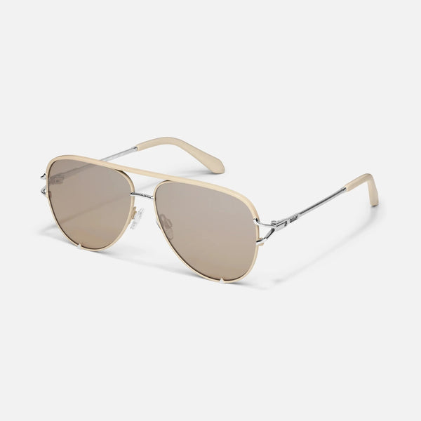 Quay High Key Twist Sunglasses - Silver Frame / Silver Champagne Flash Lens