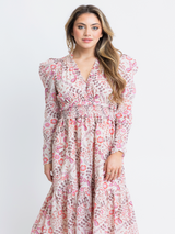 Karlie Floral Paris V neck Tier Maxi Dress - Pink