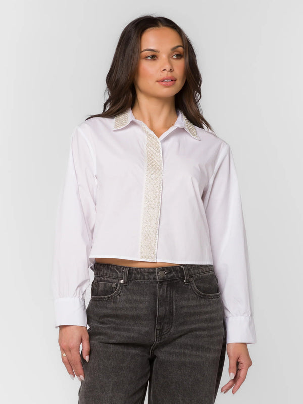 Velvet Heart Soleil Button Up Top - White Pearl