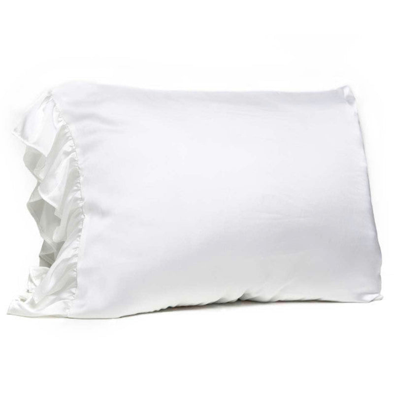Ruffled Silky Standard Pillowcase - White