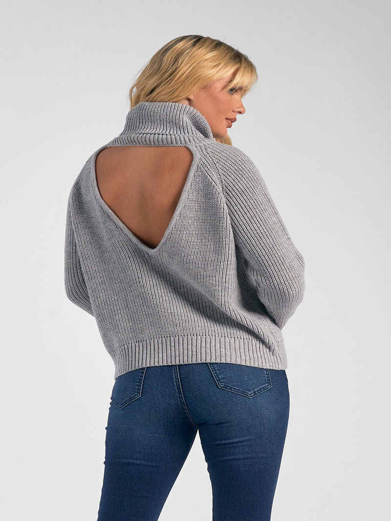 Elan Cut Out Back Sweater - Light Grey
