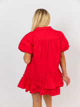 Karlie Poplin Ruffle Bottom Dress - Red