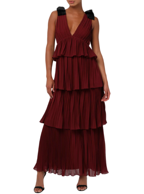 Lulus Irene Tiered Maxi Dress - Burgundy