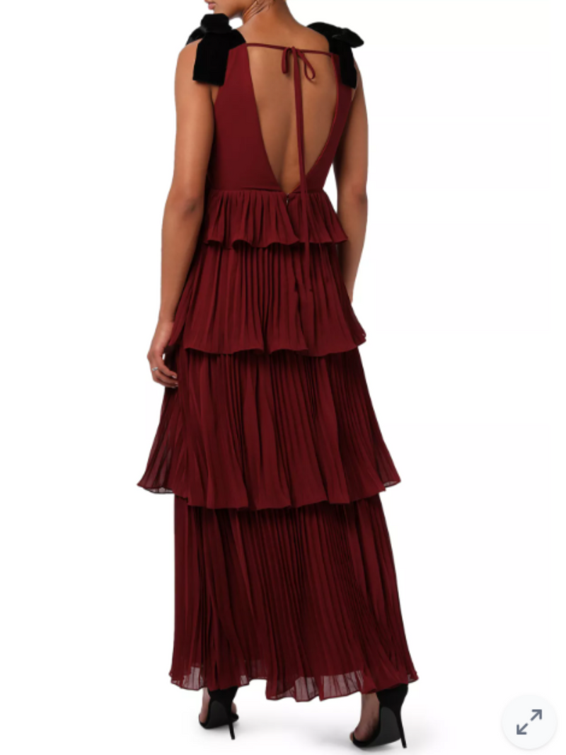 burgundy tiered maxi dress Lulus Women's Irene with Velvet Bows, Large Size:EU40 My Leda and her sophisticated mini dress Evening gown Maxi length Sizing