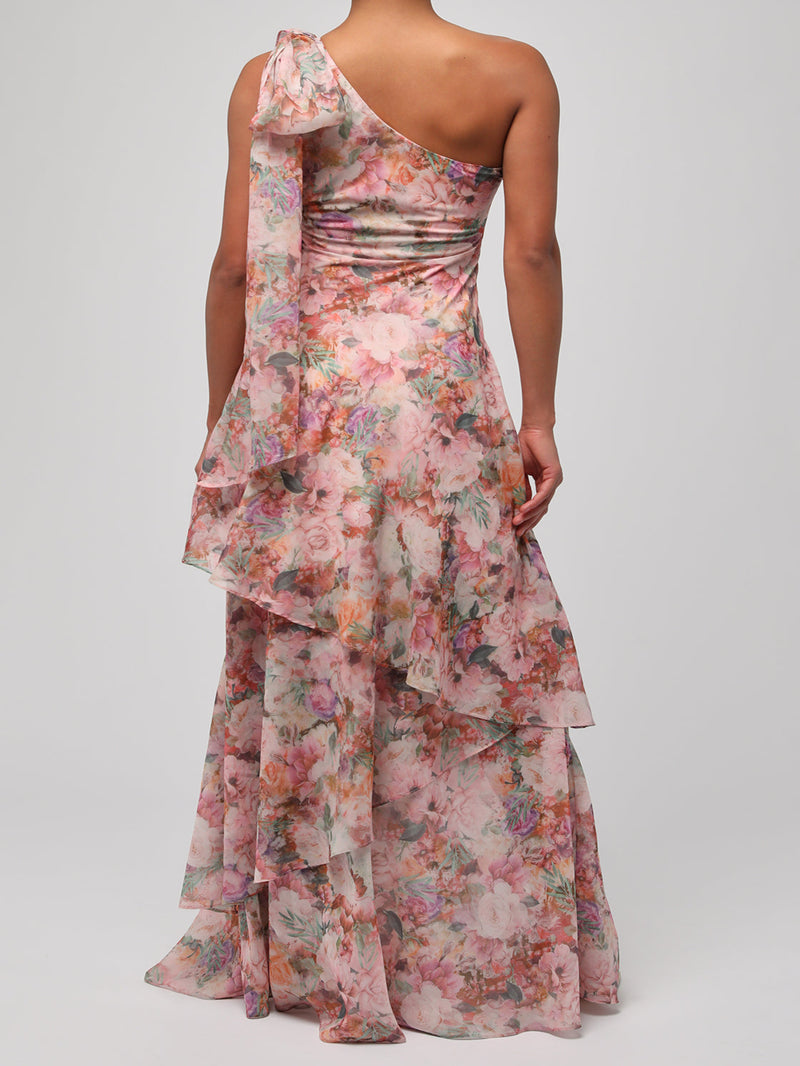 Lulus Amara One Shoulder Tiered Maxi Dress - Pink Floral