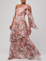Lulus Amara One Shoulder Tiered Maxi Dress - Pink Floral