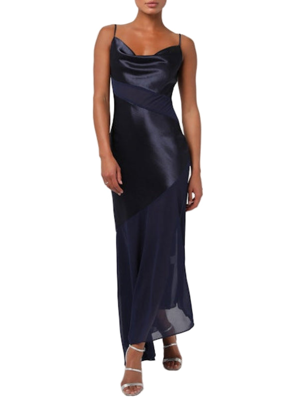 Lulus Lainey Asymmetrical Cowl Neck Maxi Dress - Navy