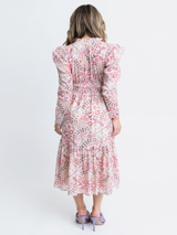 Karlie Floral Paris V neck Tier Maxi Dress - Pink