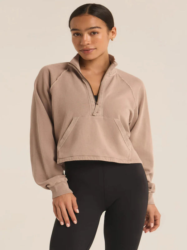 Z Supply On The Run Half Zip Sweatshirt - Latte