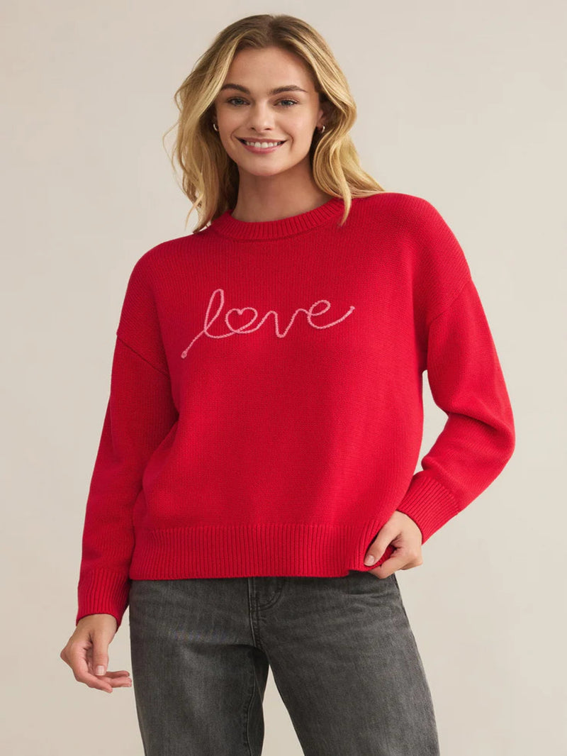 Z Supply Love Notes Boyfriend Sweater - Cherry