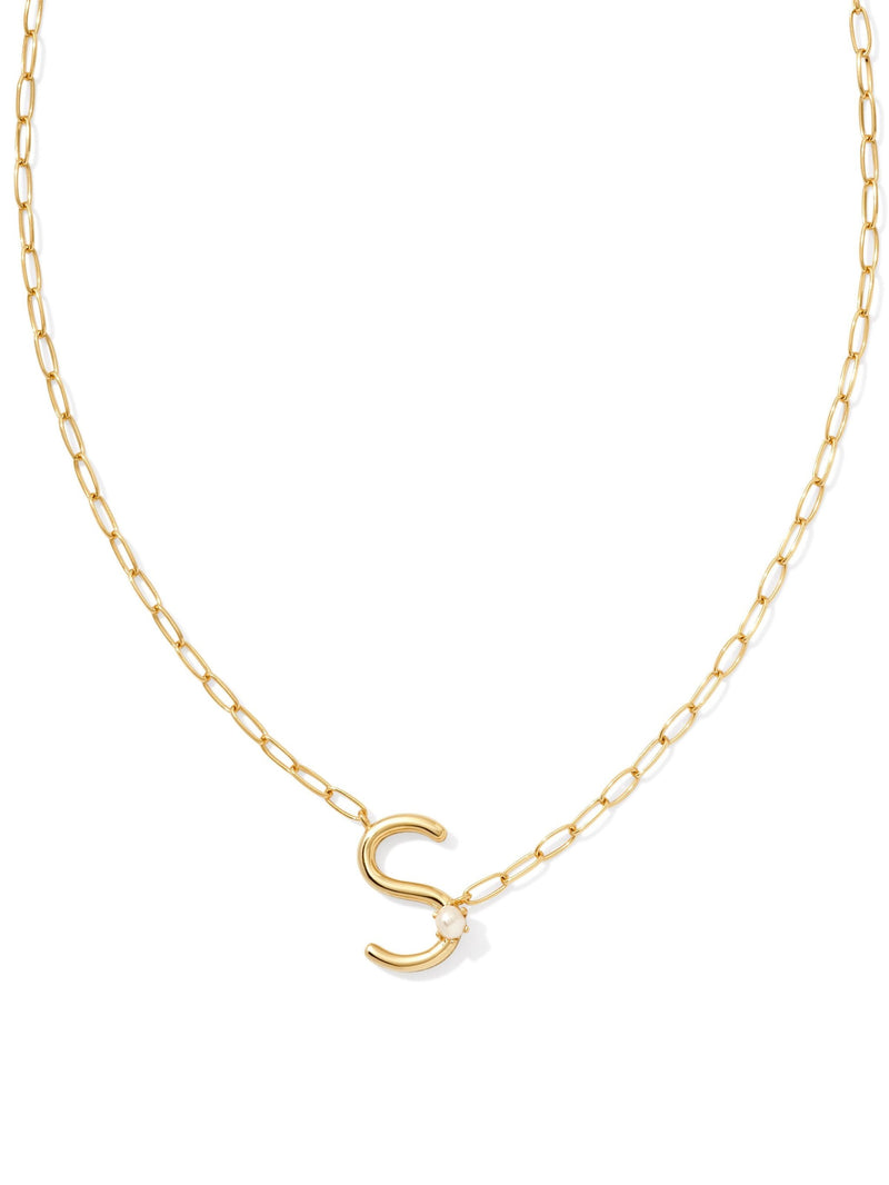 Kendra Scott Pearl Letter Short Pendent - Gold White Pearl