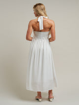 Natural Floral Linen Dress - White