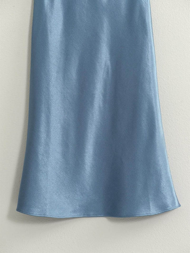 Vintage Satin Dream Skirt - Gray Blue