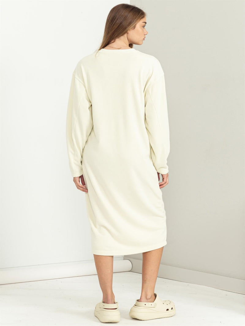 Effortless LS Sweatshirt Dress - Cream