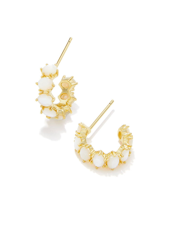 Kendra Scott Cailin Crystal Huggie Earrings - Gold Ivory MOP