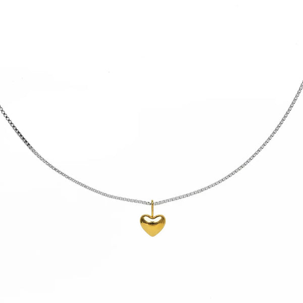 Dainty Two-Tone Heart Necklace - Silver/Gold