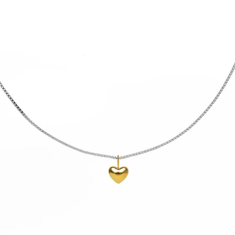 Dainty Two-Tone Heart Necklace - Silver/Gold