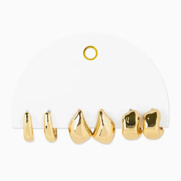 Abstract Bold Gold Hoop Earrings Set - Gold