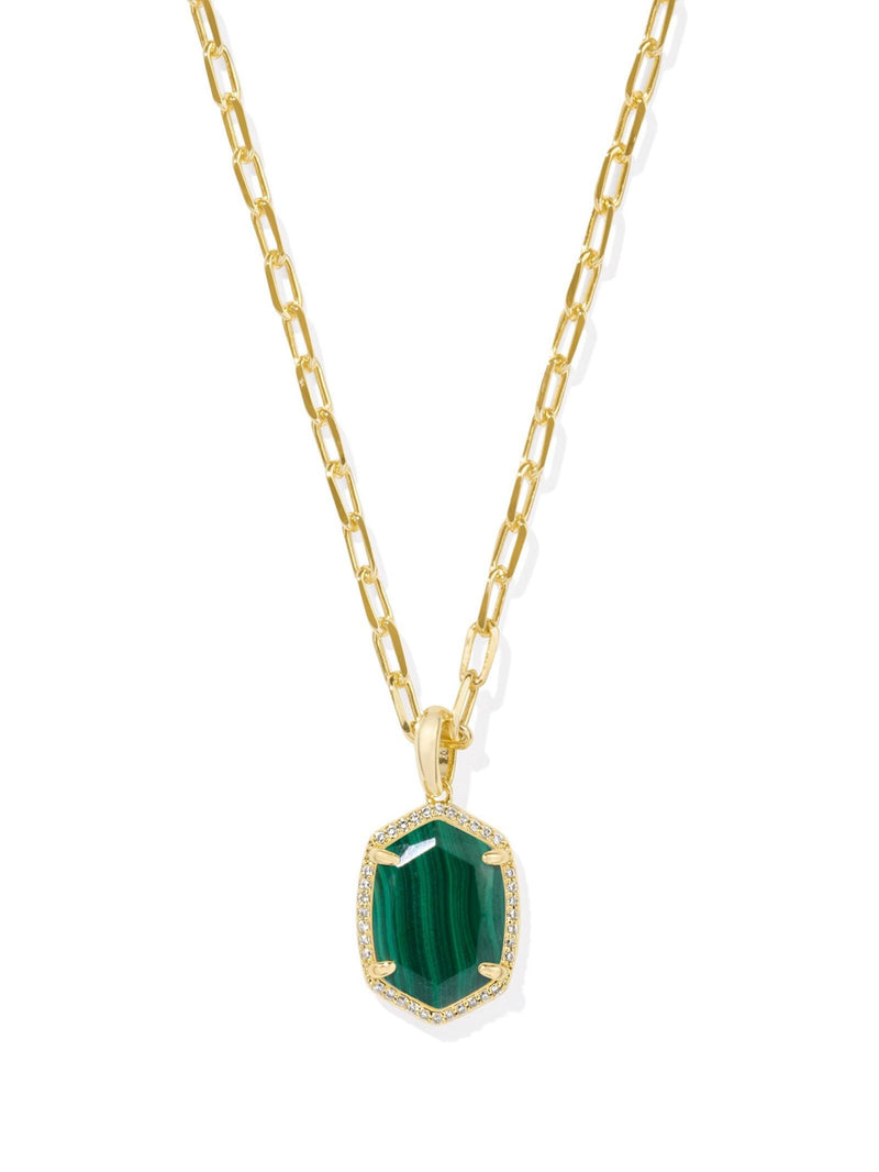 Kendra Scott Daphne Pave Pendant Necklace - Gold Green Malachite