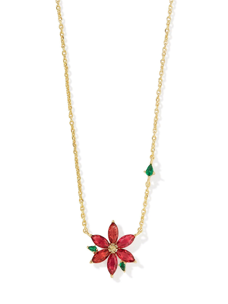 Kendra Scott Poinsettia Pendant Necklace - Gold Red Mix