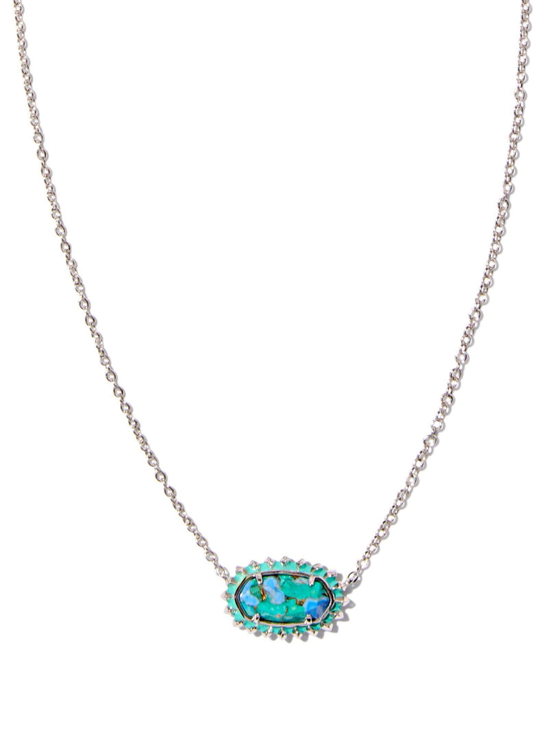 Kendra Scott Elisa Color Burst Short Pendant Necklace - Silver Bronze Veined Aqua Magnesite