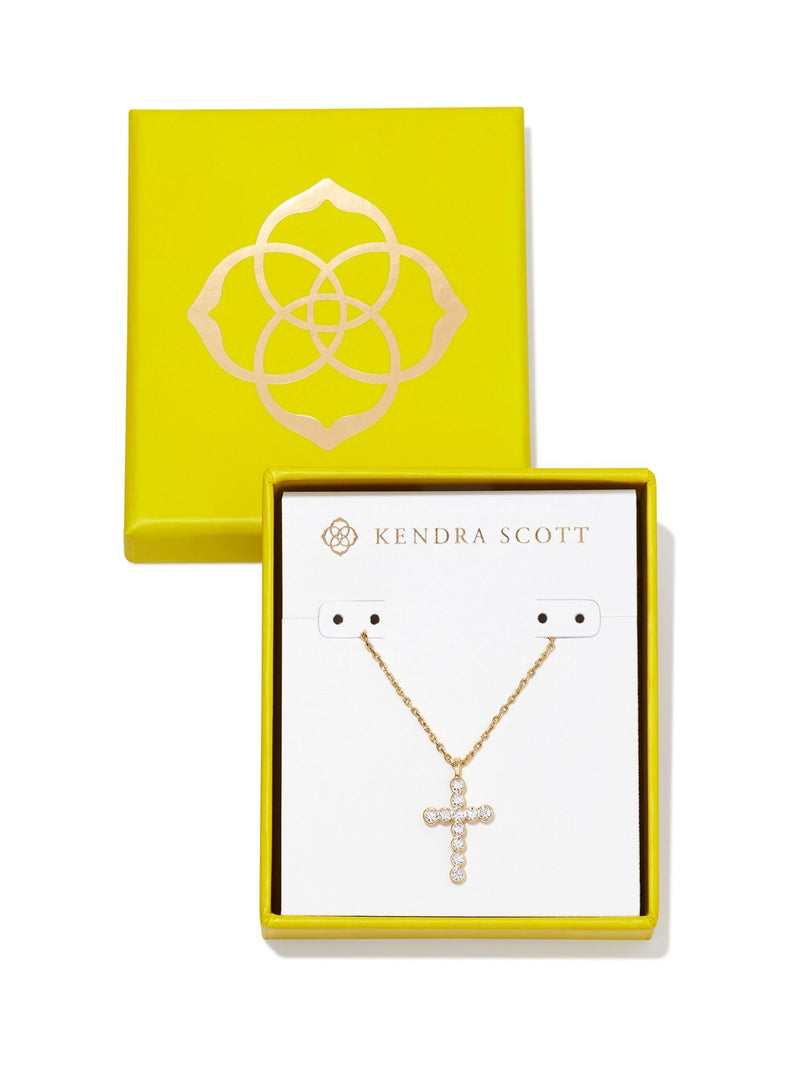 Kendra Scott Cross Crystal Pendant Necklace - Gold White Crystal