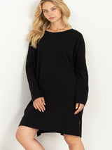 Warm Embrace Oversized Side Slit Dress - Black