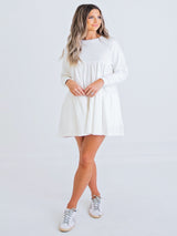 Karlie Long Sleeve Tier Dress - Ivory