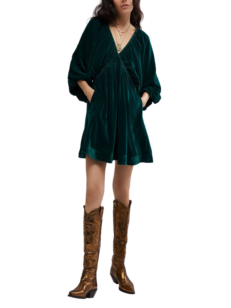 Free People Portia Velvet Mini Dress - Uncut Emerald