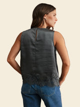 Satin Romance Sleeveless Top - Charcoal