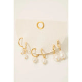 Half Display Pad Studs And Hoops Earrings Set - Gold